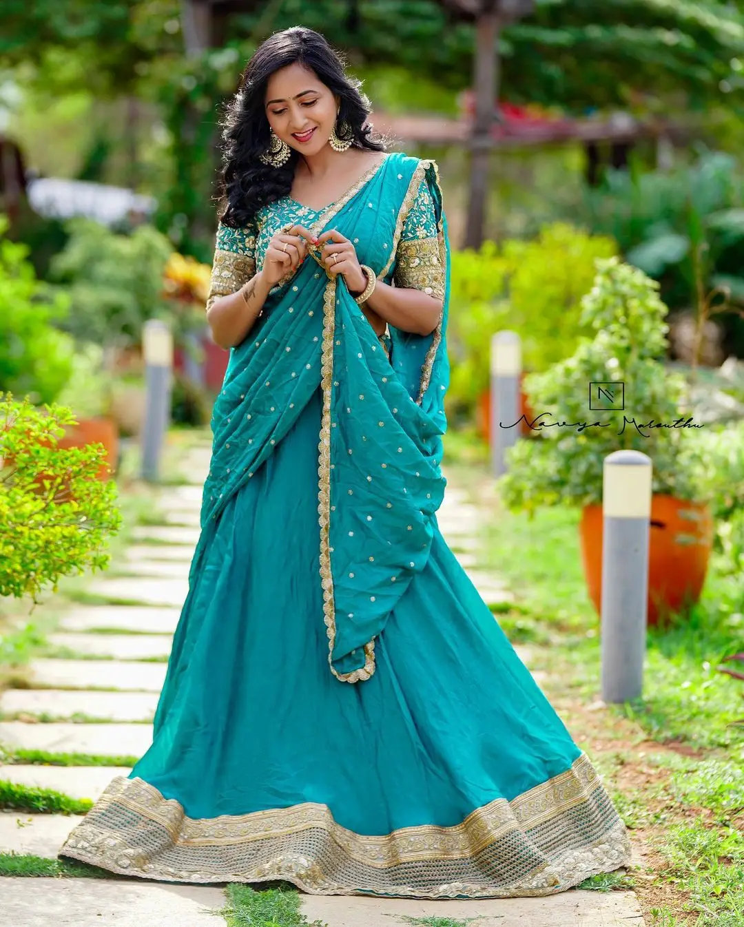 Lasya Manjunath Wearing Blue Designer Lehenga Choli